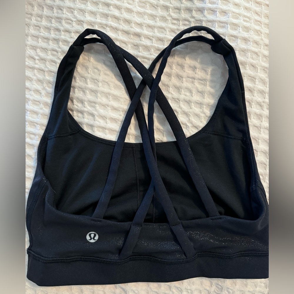 Lululemon Black Shiny Foil Energy Bra Size 2